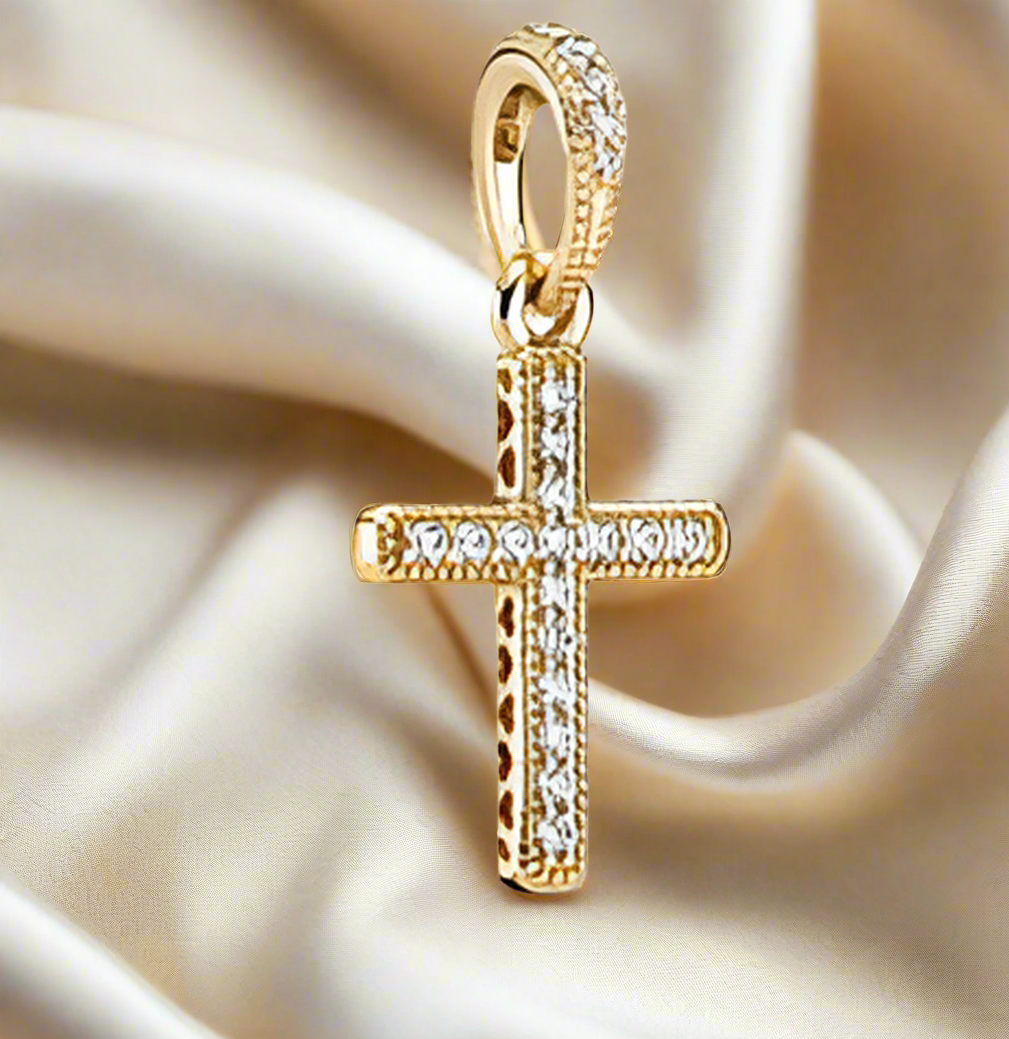 Gold Sparkling Cross Dangle Charm