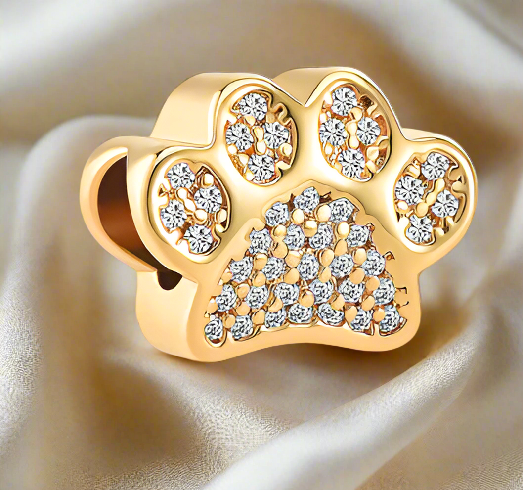 Gold Sparkling Puppy Paw Charm
