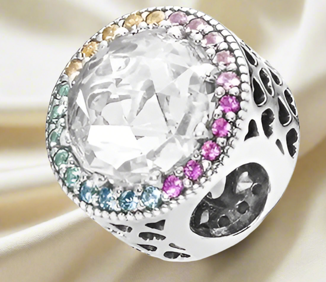Silver Multicolor Sparkling Circle Charm