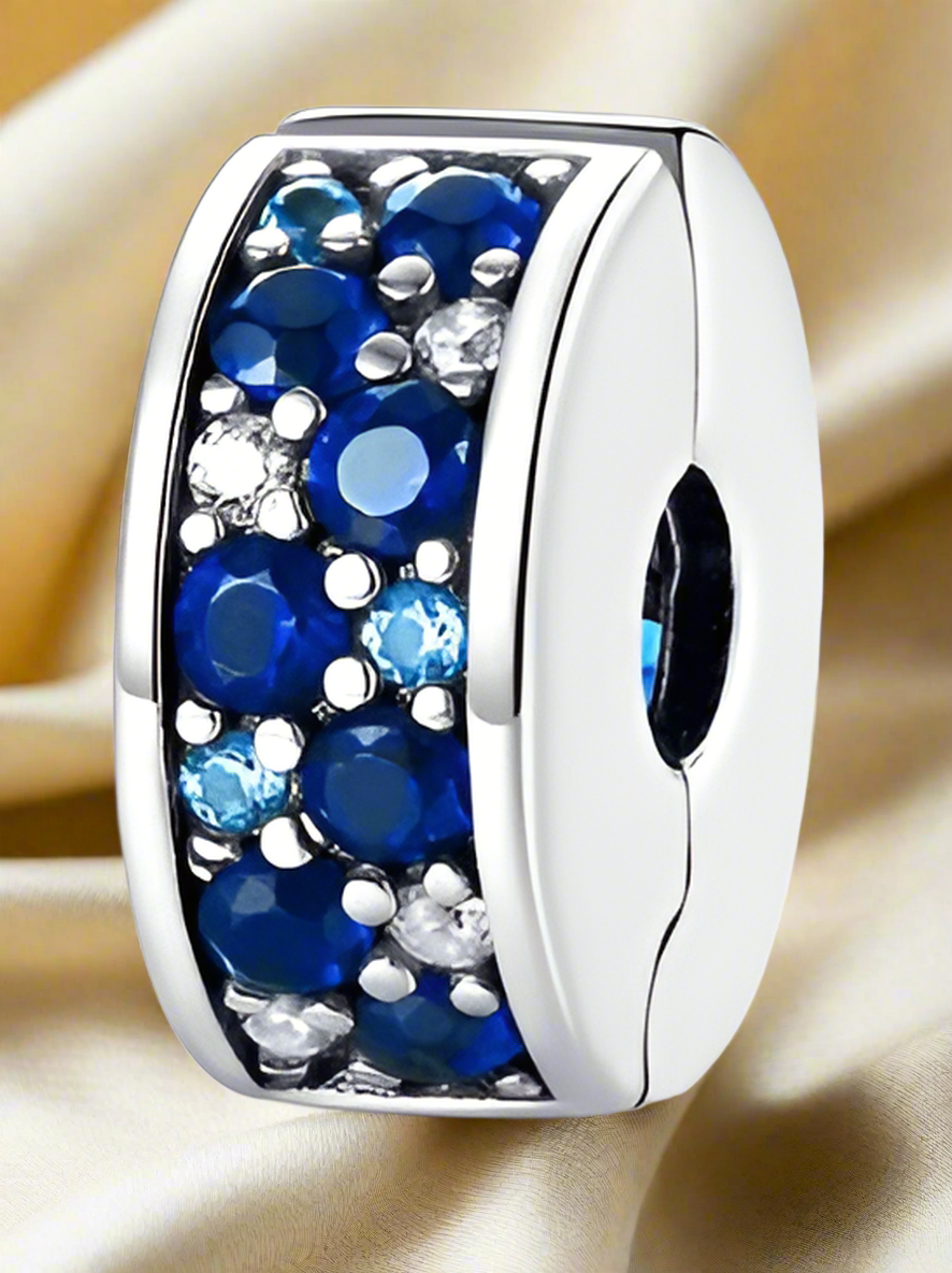 Silver Blue Paved Clip Charm