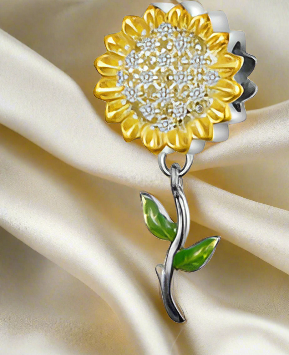 Silver Sparkling Sunflower Charm