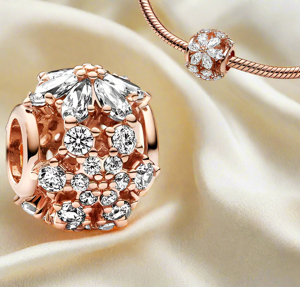 Rose Gold Sparkling Herbarium Cluster Round Charm