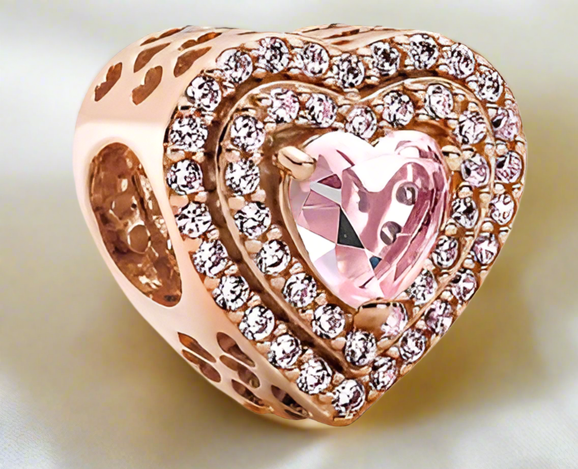 Rose Gold Sparkling Pink Levelled Heart Charm