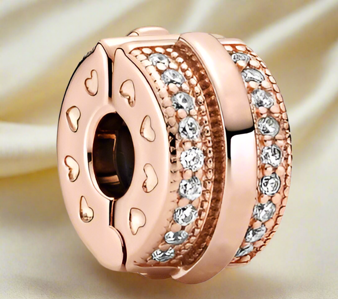 Rose Gold Sparkling Pave Lines Clip Charm