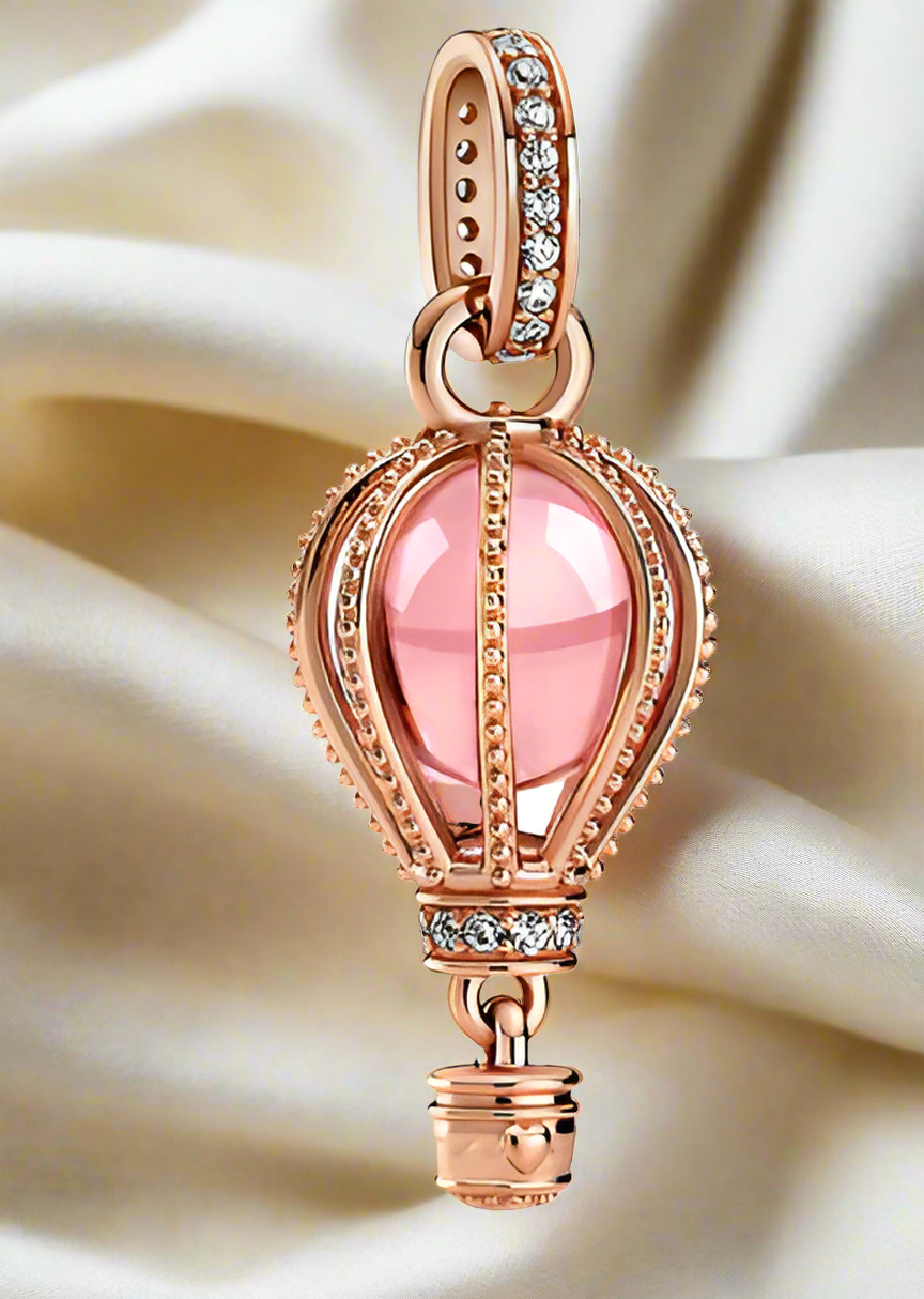 Rose Gold Sparkling Pink Hot Air Balloon Dangle Charm