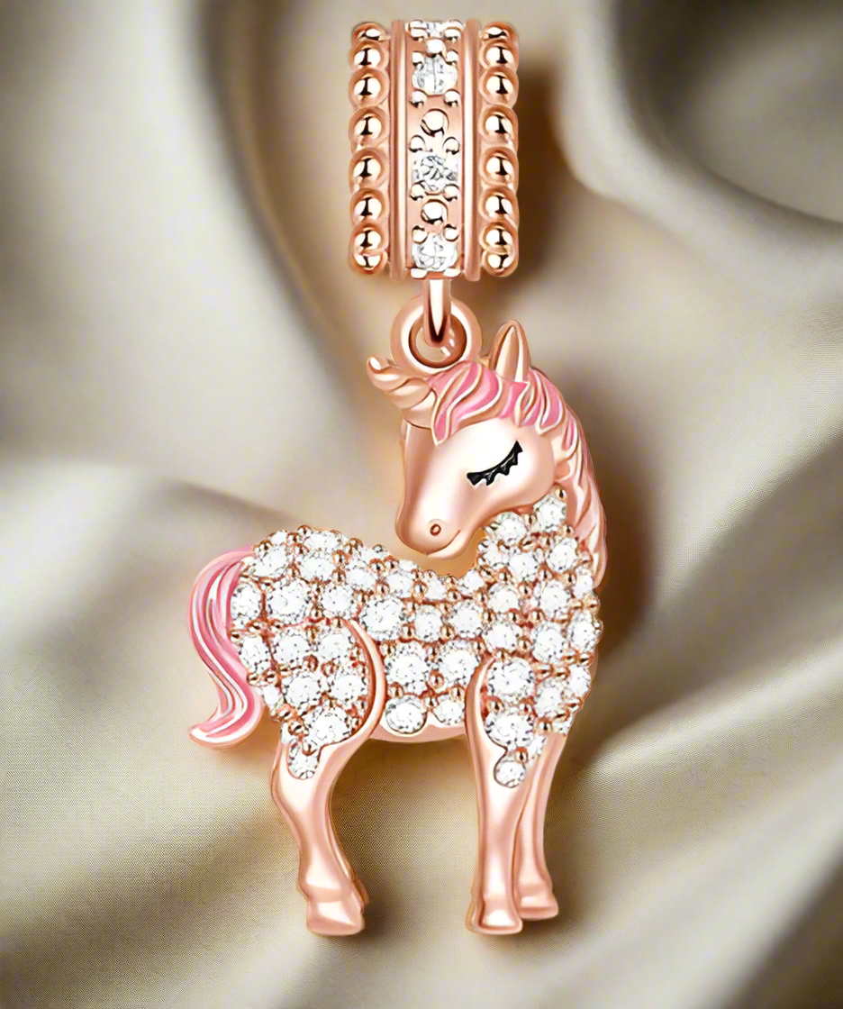 Rose Gold Sparkling Pink Pony Charm