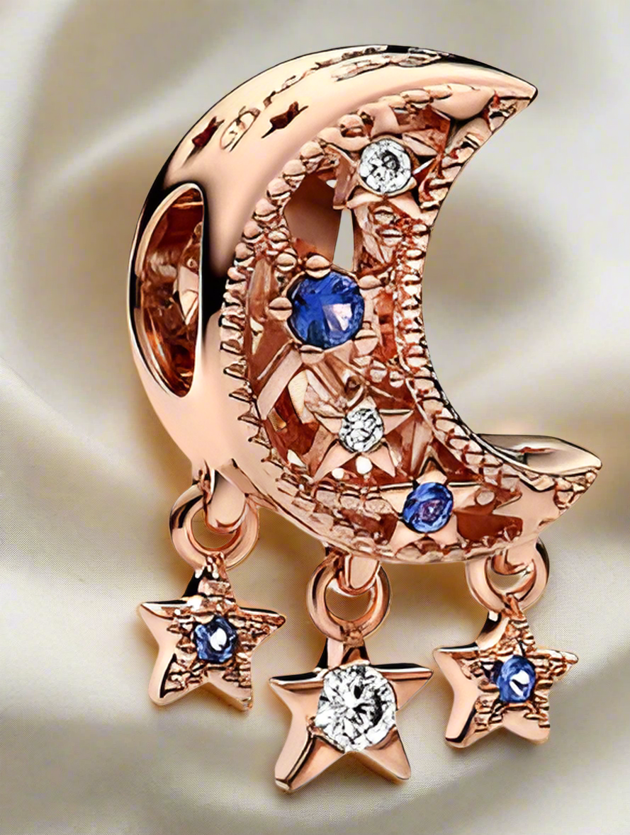 Rose Gold Star & Crescent Moon Charm