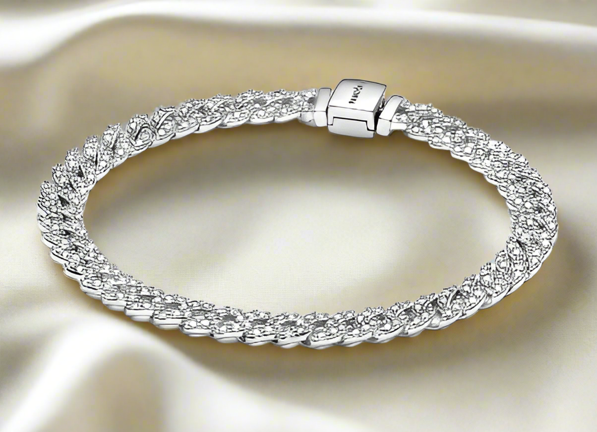 Silver Timeless Pave Cuban Chain Bracelet