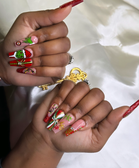 Luxury Festive Handmade Custom Acrylic Press-On Nails | 10-Piece Seasonal Set