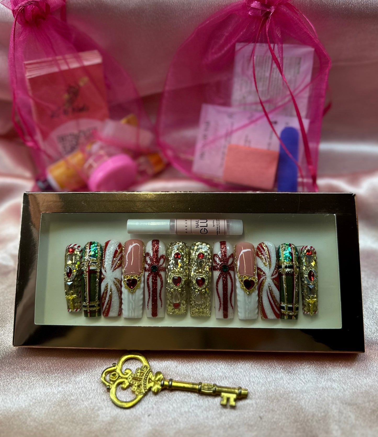Luxury Festive Handmade Custom Acrylic Press-On Nails | 10-Piece Seasonal Set