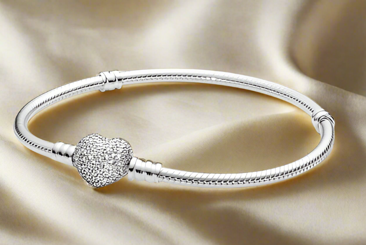 Silver Sparkling Heart Pave Bracelet