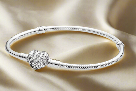 Silver Sparkling Heart Pave Bracelet