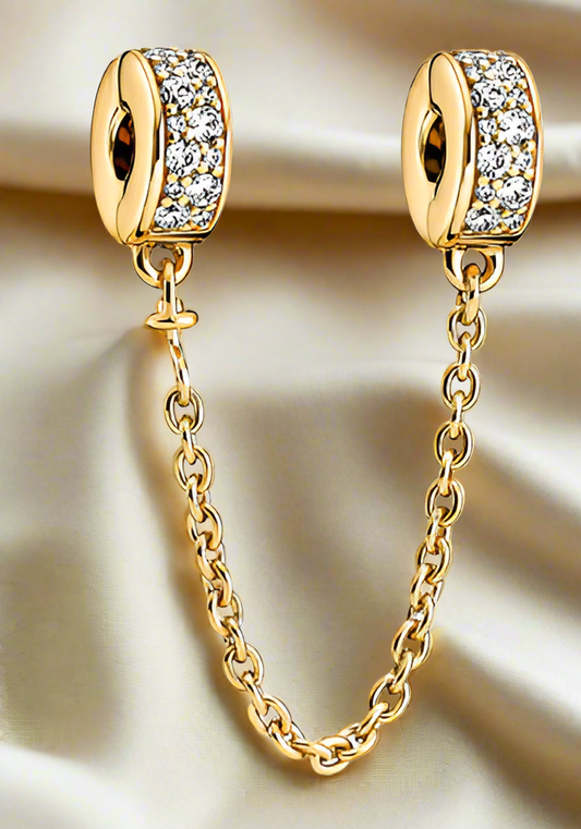 Gold Clear Pave Safety Chain Clip Charm