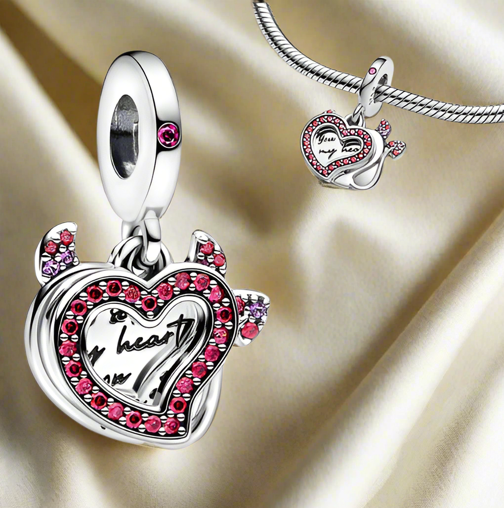 Silver Devil Heart Dangle Charm