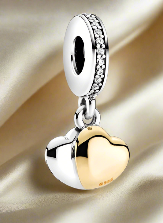 Two-Tone Double Heart Dangle Charm