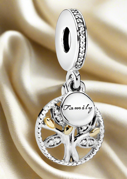 Silver Family Tree dangle with 14k Gold Plate
