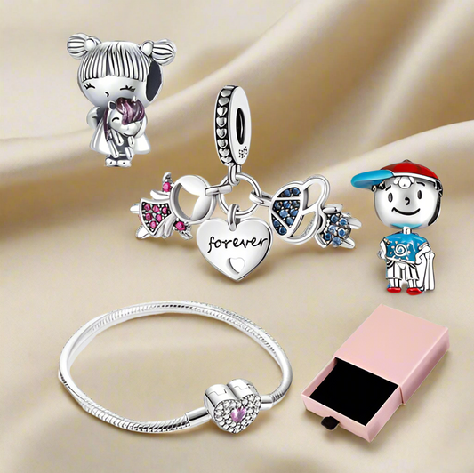 Silver Boy & Girl Charm Bracelet Set