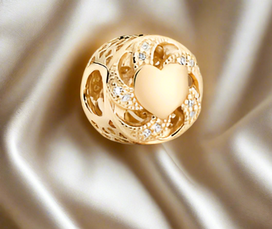 Gold Circle With Heart Center Charm