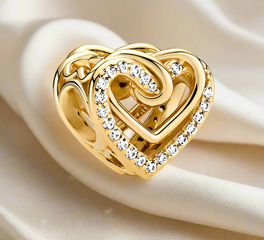 Gold Sparkling Entwined Hearts Charm
