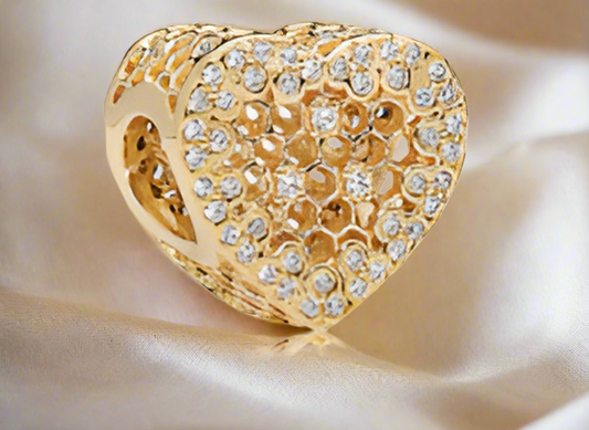 Gold Sparkling Net Heart Charm
