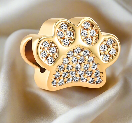 Gold Sparkling Puppy Paw Charm