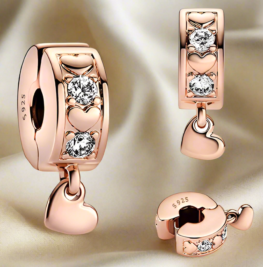 Rose Gold Infinite Hearts Sparkling Dangling Clip Charm