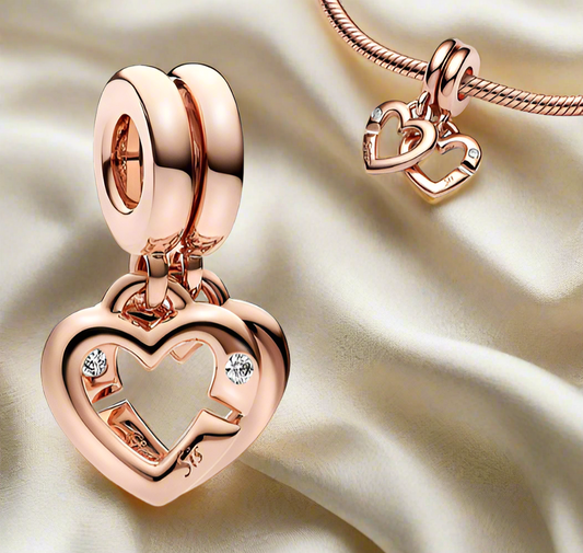 Rose Gold Linked Sister Hearts Split Dangle Charm