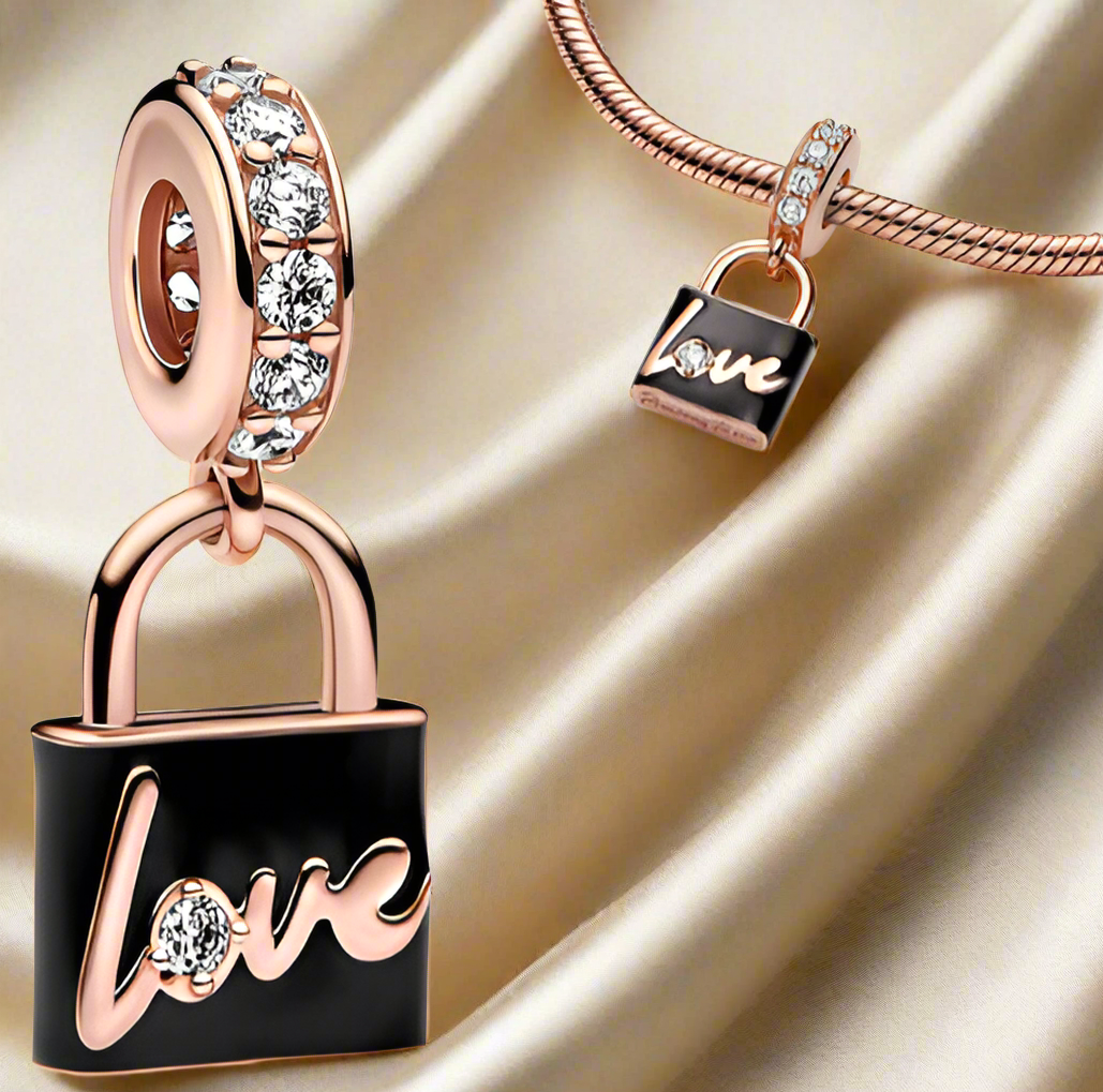 Rose Gold Love Padlock Dangle Charm