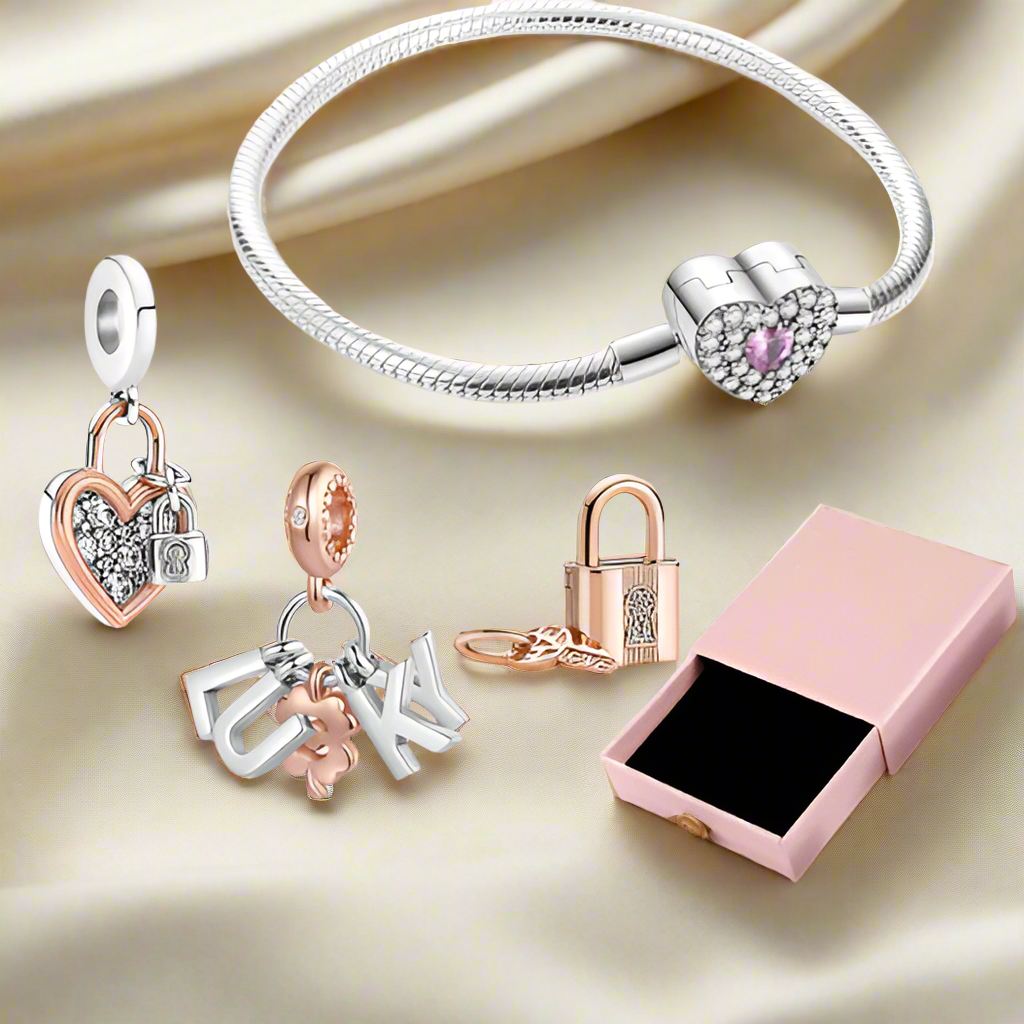 Silver Locked in Love and Luck Bracelet Set