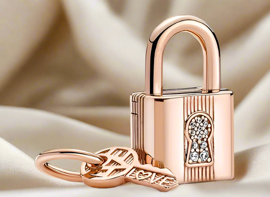 Rose Gold Padlock & Key Dangle Charm