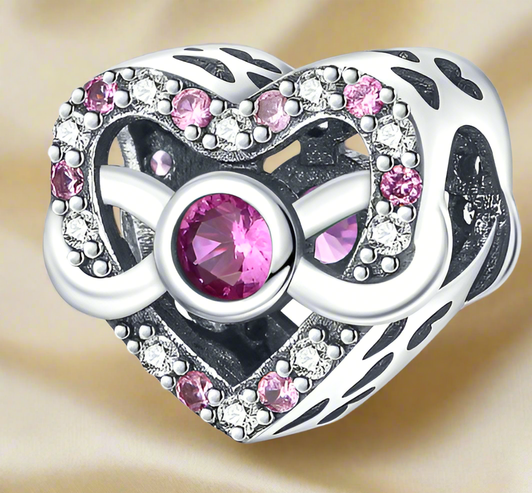 Silver Sparkling Pink Infinity Heart