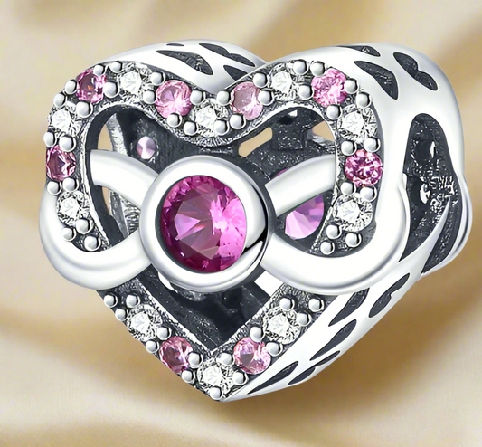 Silver Sparkling Pink Infinity Heart