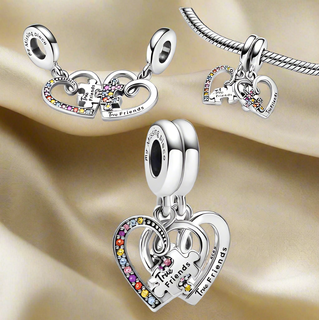 Silver Puzzle Piece Hearts Pull Apart Friendship Dangle Charm