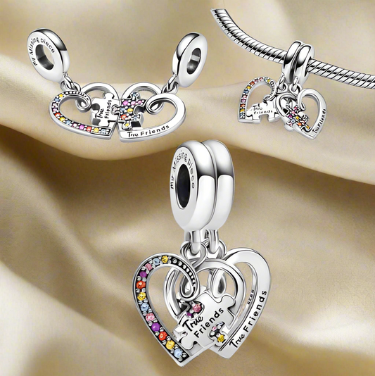 Silver Puzzle Piece Hearts Pull Apart Friendship Dangle Charm