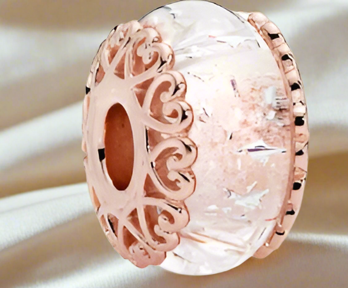 Rose Gold Iridescent Pearl Murano Glass Charm