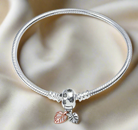 Silver & Rose Gold Leaf Clasp Bracelet