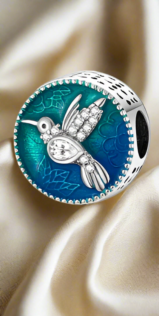 Silver Blue Filled Hummingbird Charm