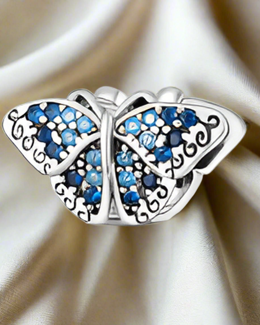 Silver Blue Sparkling Butterfly Charm