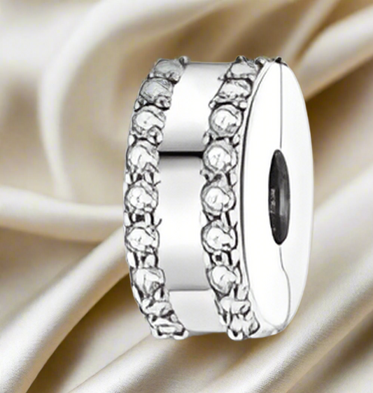 Silver Double Lined Pave Clip Charm