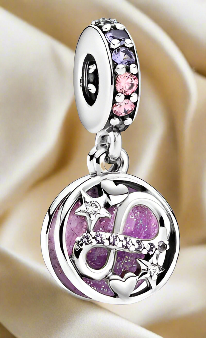 Silver Glittering Infinity Hearts & Stars Dangle Charm