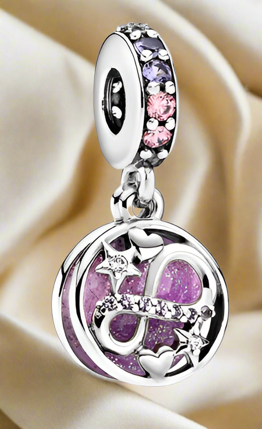 Silver Glittering Infinity Hearts & Stars Dangle Charm
