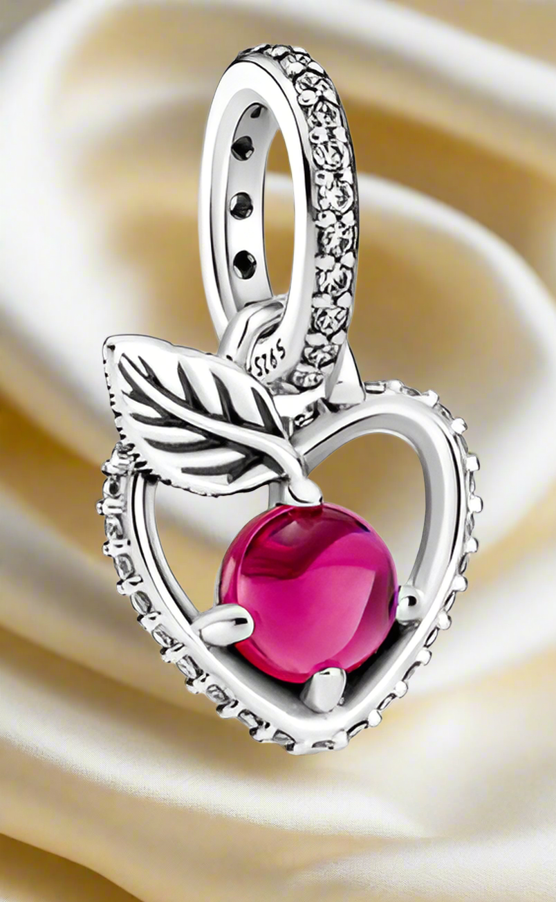 Silver Heart with Cherry Inside Charm
