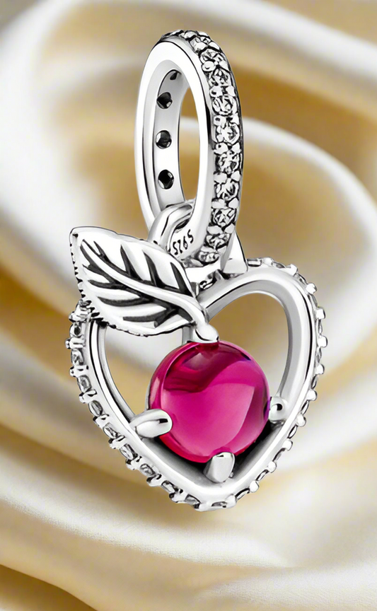 Silver Heart with Cherry Inside Charm