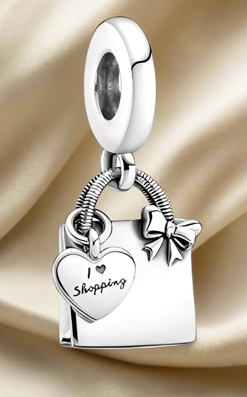 Silver I love Shopping Charm