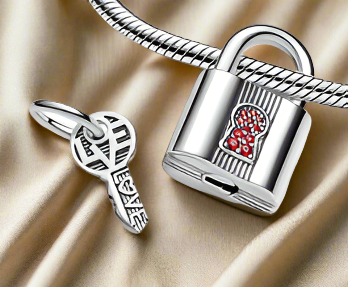 Silver Key and Lock Insert Charm