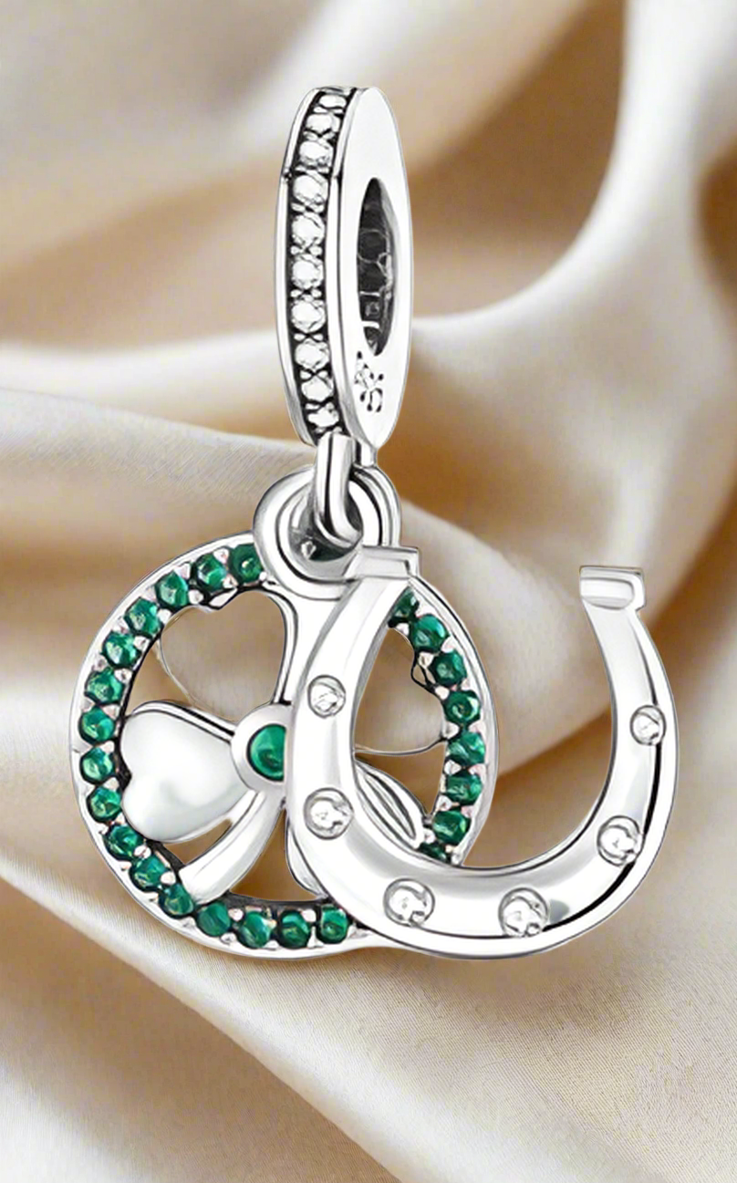 Silver Lucky Clover & Horseshoe Dangle Charm