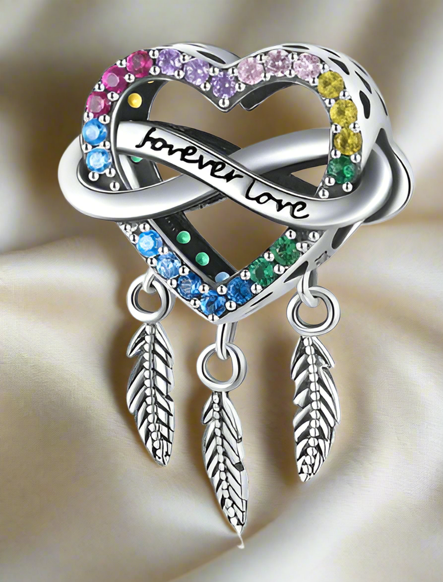 Silver Multicolor Forever Love Heart Charm