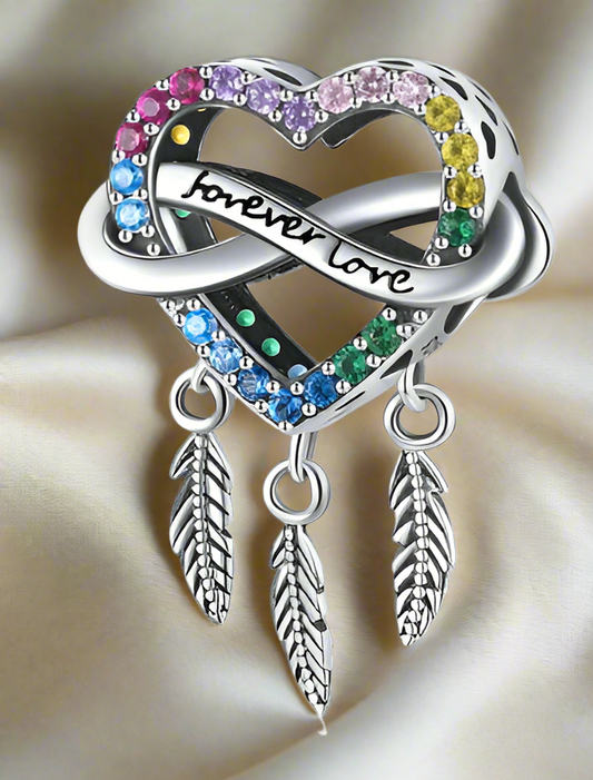 Silver Multicolor Forever Love Heart Charm
