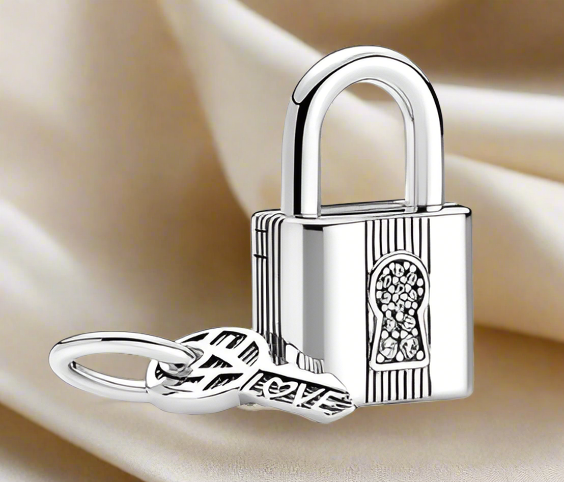 Silver Padlock and Key Dangle Charm
