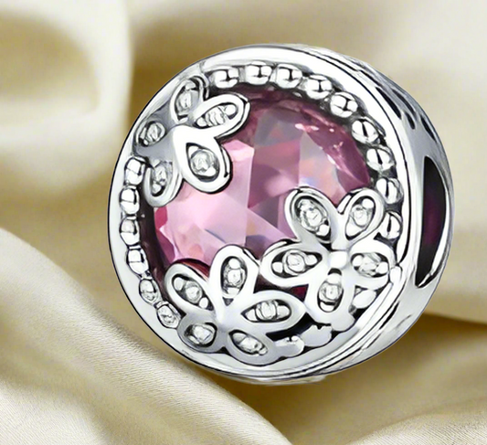 Silver Pink Dazzling Flower Charm